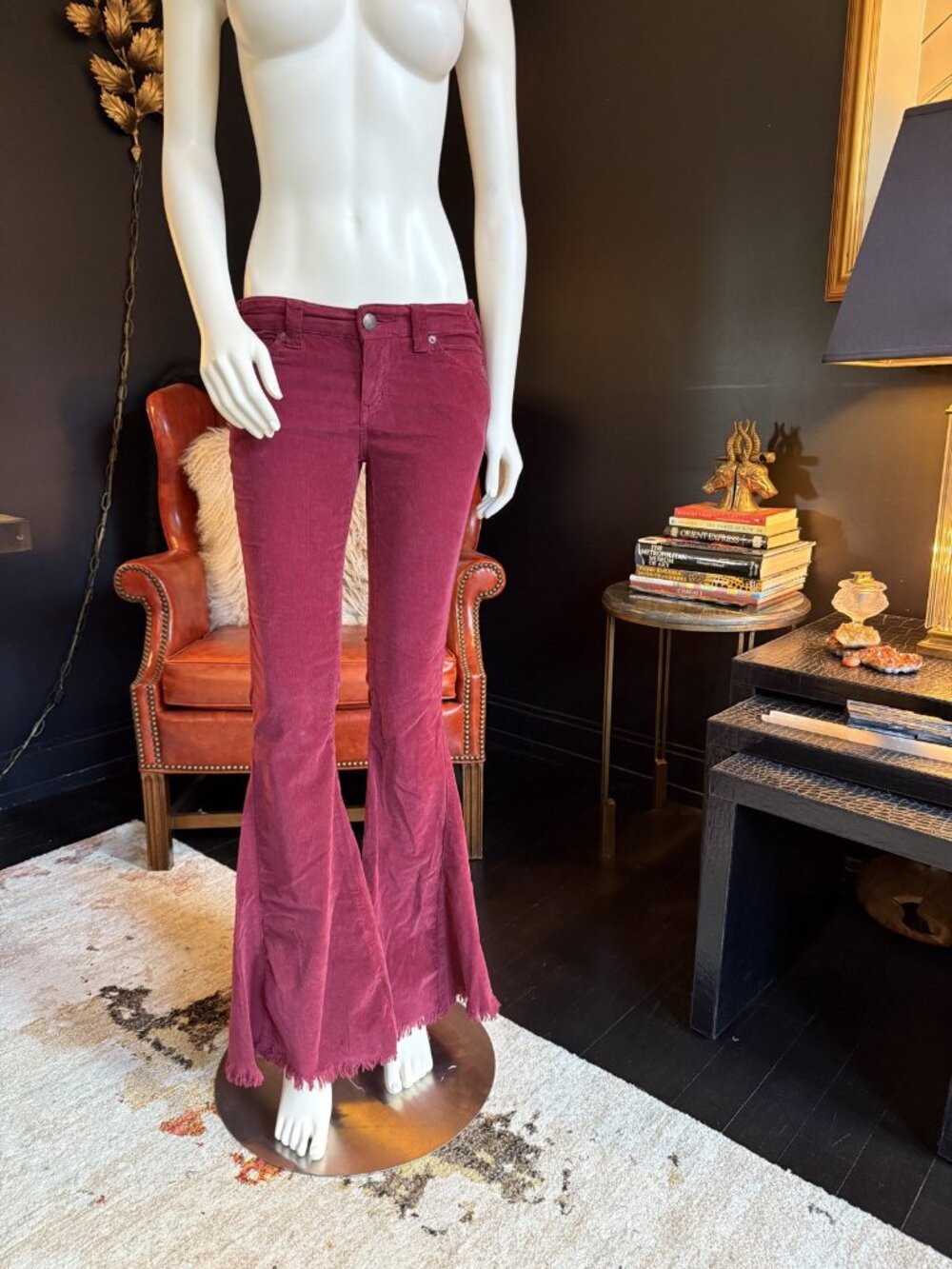 Free People Burgundy Wine Corduroy Flare Pants Size 26